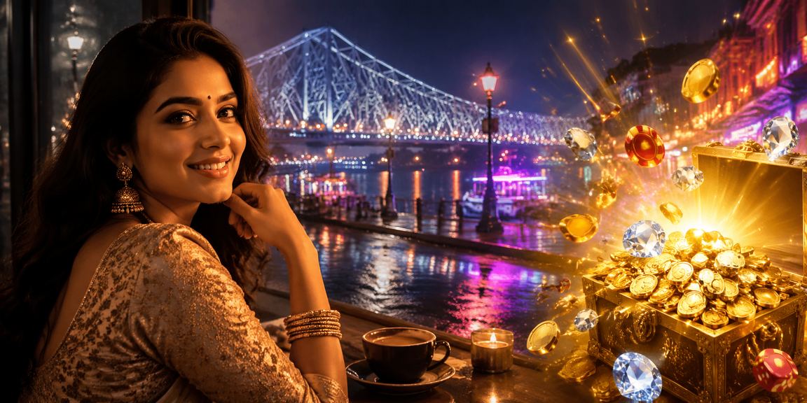 Neon lit Kolkata Howrah Bridge at night